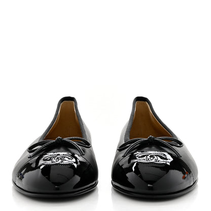 Chanel Lambskin Patent Cap Toe Ballerina Flats 41 Black 2 of 9