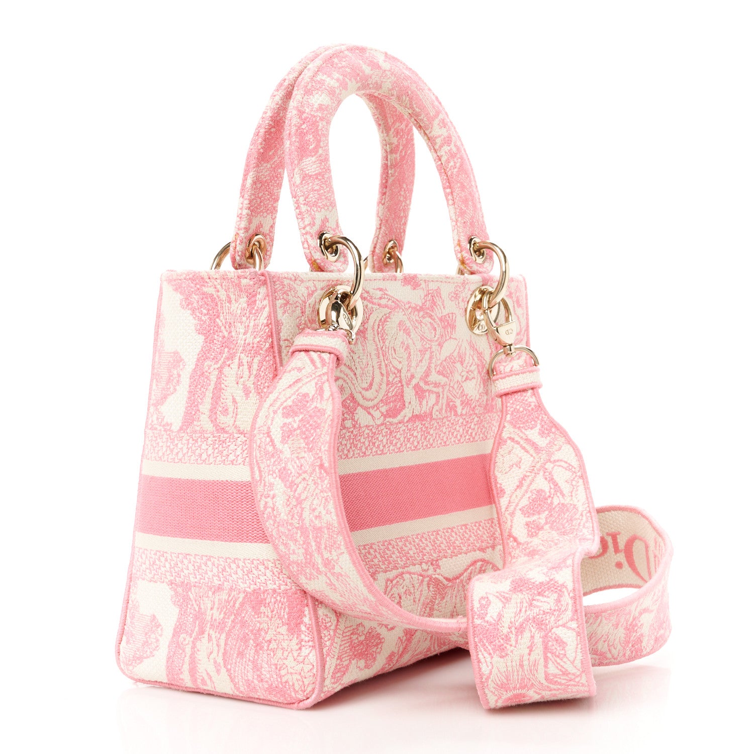 Christian Dior Canvas Toile De Jouy Embroidered Medium Lady D-Lite Peony Pink 3 of 11