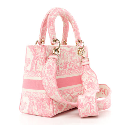 Christian Dior Canvas Toile De Jouy Embroidered Medium Lady D-Lite Peony Pink 3 of 11