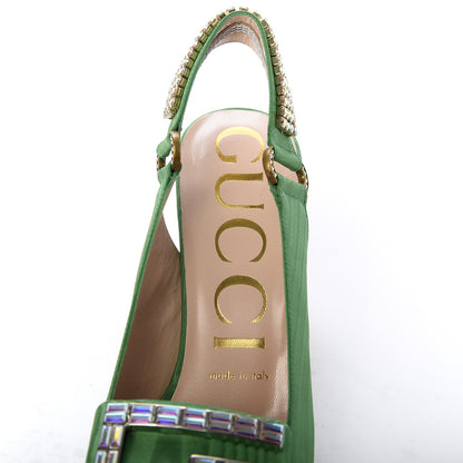 Gucci Moire Fabric Crystal Square G Madelyn Slingbacks 37 New Shamarock 8 of 10