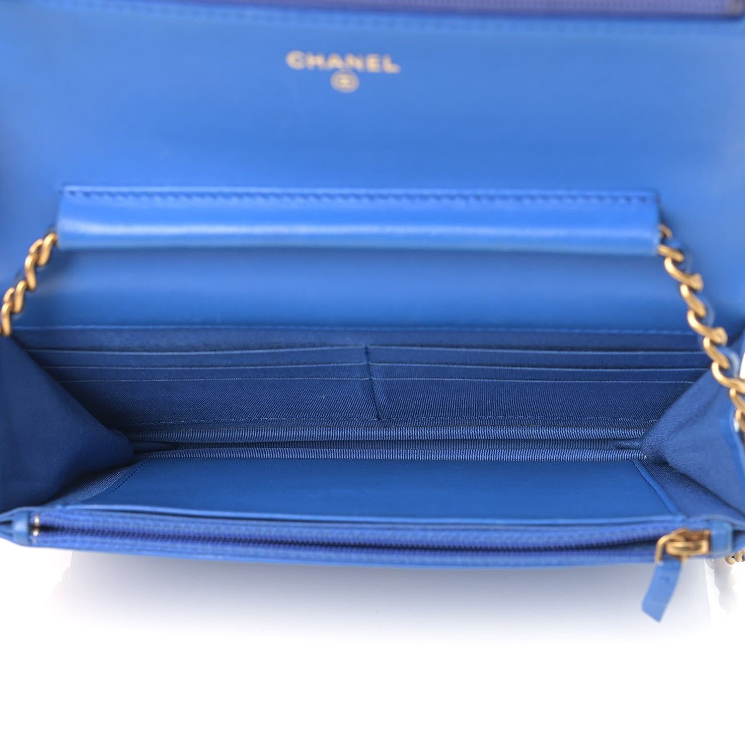Chanel Lambskin Quilted Boy Wallet On Chain WOC Blue 4 of 15