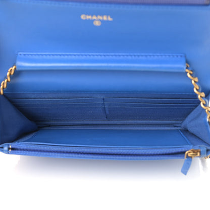 Chanel Lambskin Quilted Boy Wallet On Chain WOC Blue 4 of 15