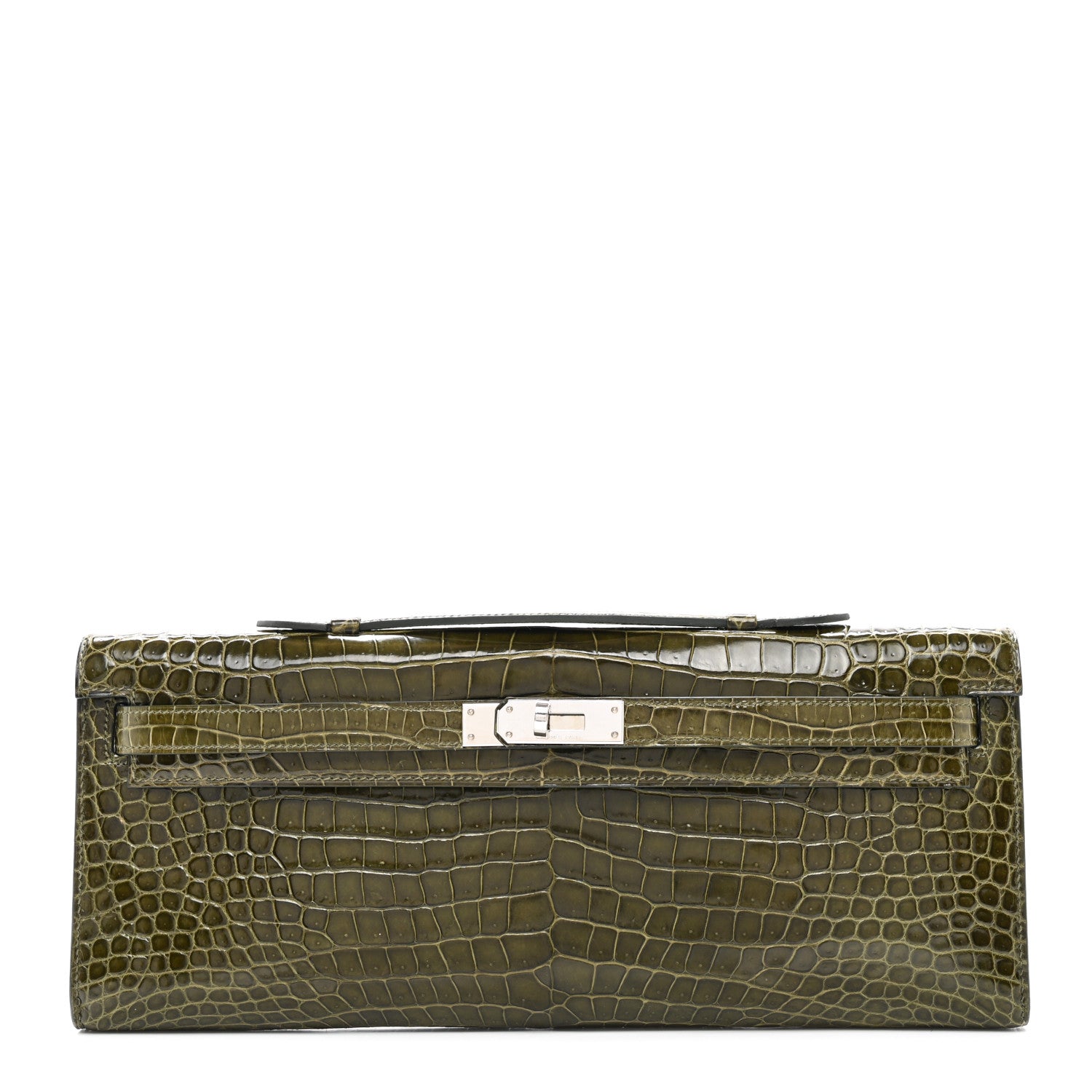 Hermes Shiny Porosus Crocodile Kelly Cut Pochette Vert Veronese 1 of 8