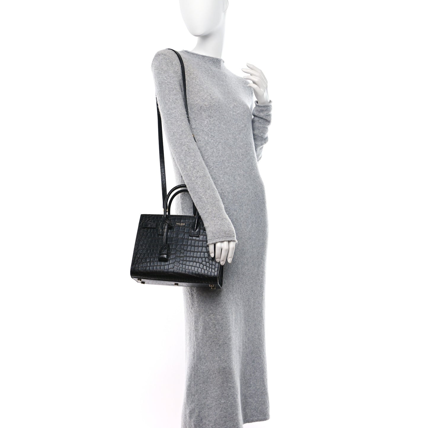 Calfskin Crocodile Embossed Baby Sac De Jour Black