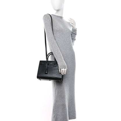Saint Laurent Calfskin Crocodile Embossed Baby Sac De Jour Black 2 of 12
