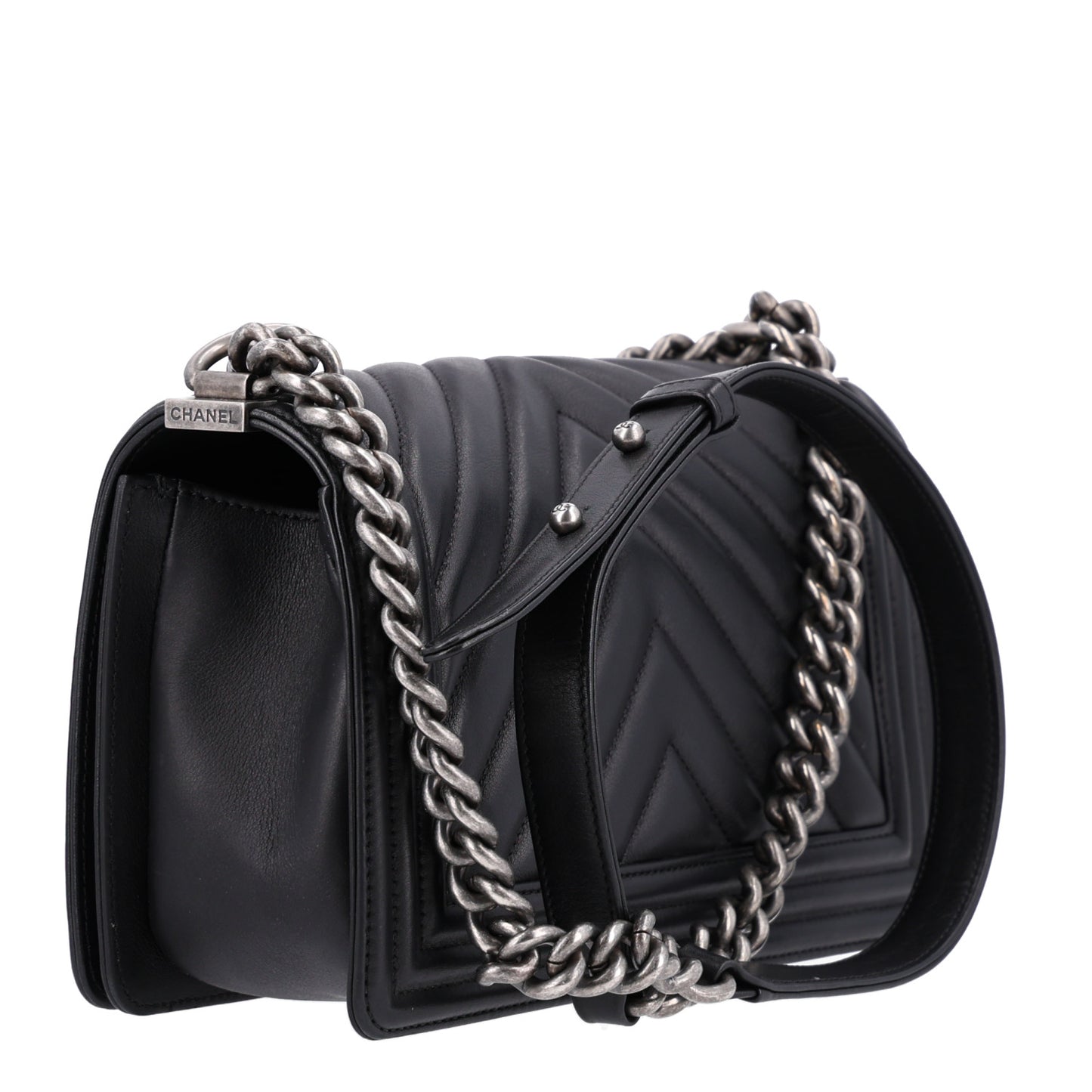 Lambskin Chevron Quilted Medium Boy Flap Black