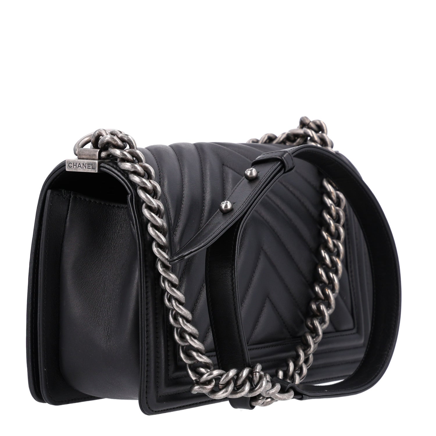 Chanel Lambskin Chevron Quilted Medium Boy Flap Black 3 of 10