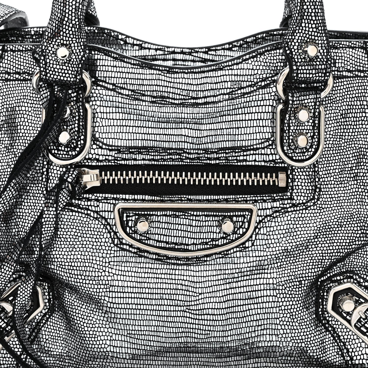 Balenciaga Metallic Calfskin Lizard Embossed Silver Metallic Edge Hardware Nano City Silver 8 of 10