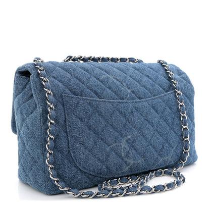 Chanel Denim Quilted CC Print Jumbo Single Flap Blue 3 of 11