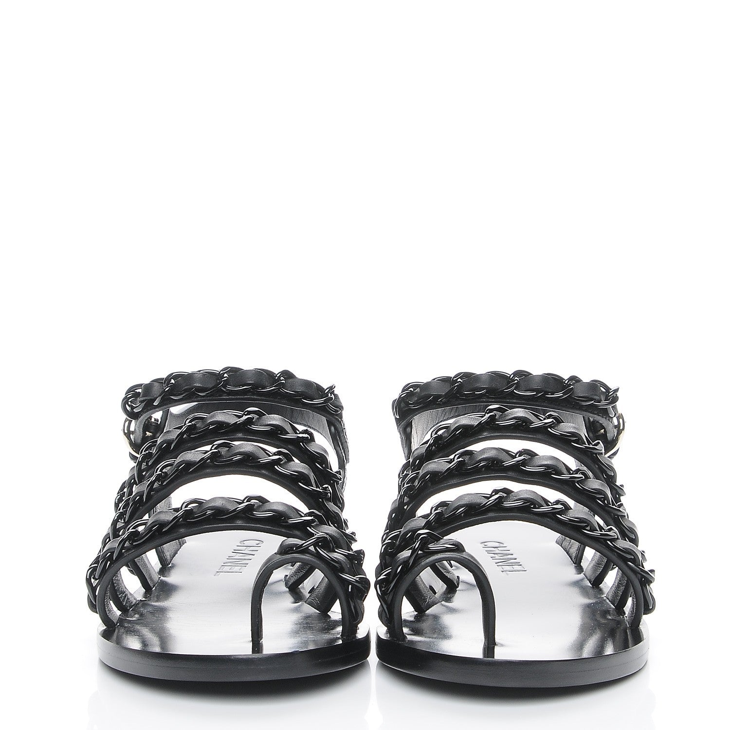 Chanel Calfskin Chain Flat Sandals 37.5 Black 2 of 8