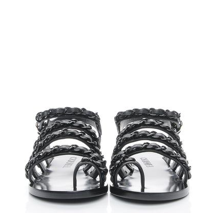 Chanel Calfskin Chain Flat Sandals 37.5 Black 2 of 8