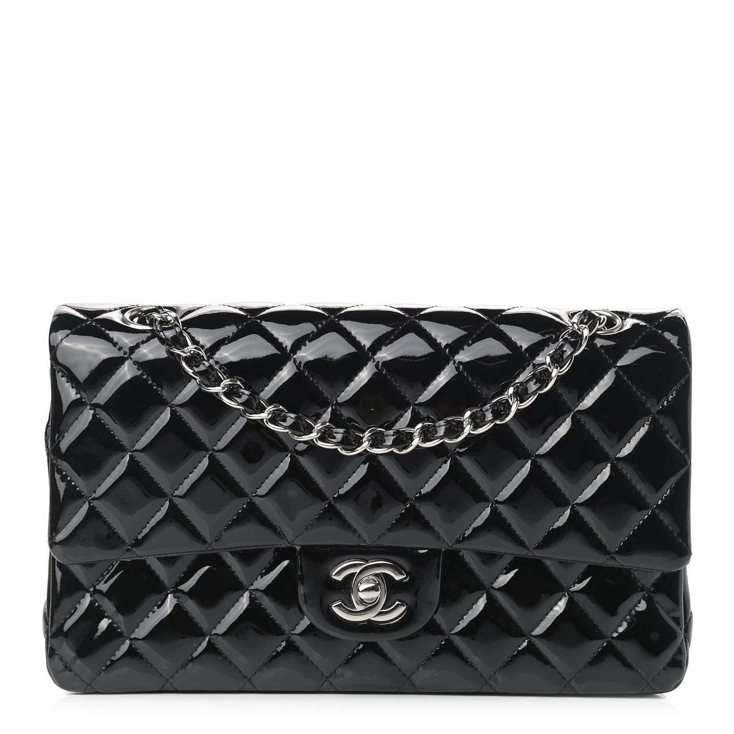 Patent Quilted Medium Double Flap Black