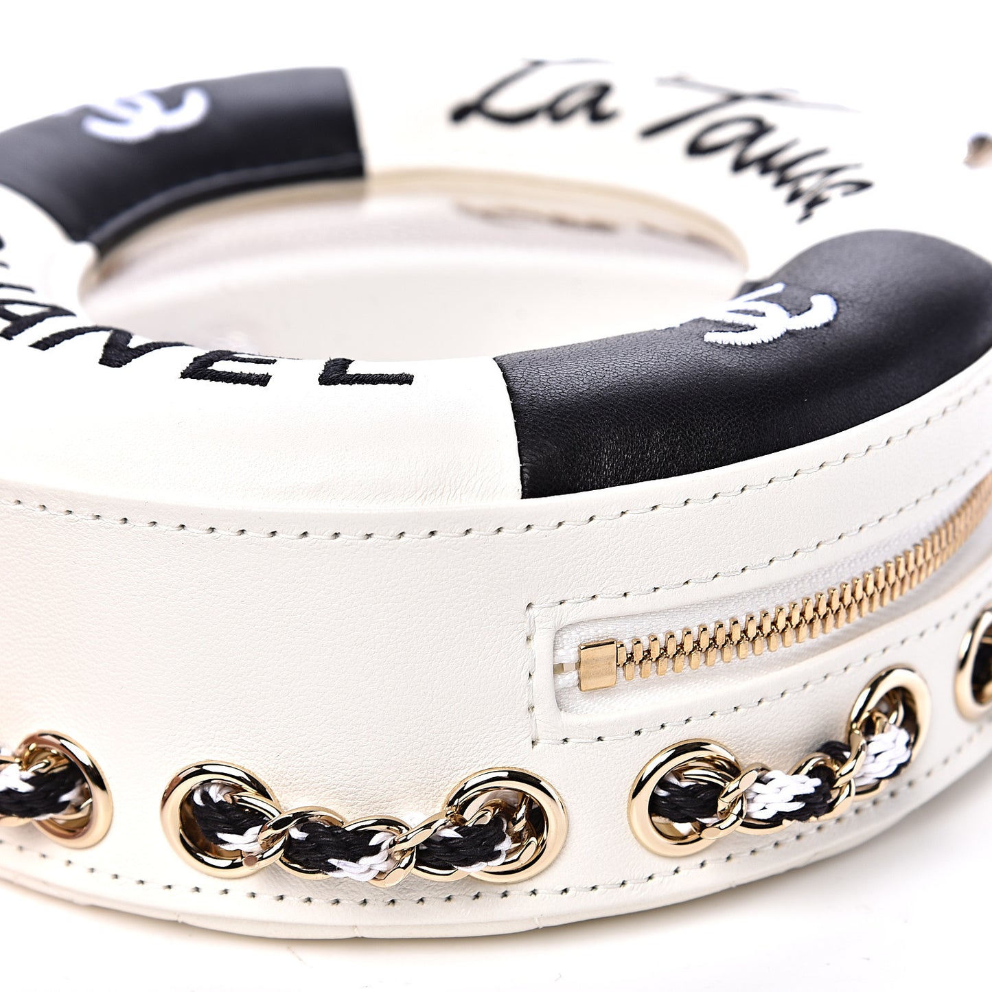 Lambskin Coco Lifesaver Round Bag Black White