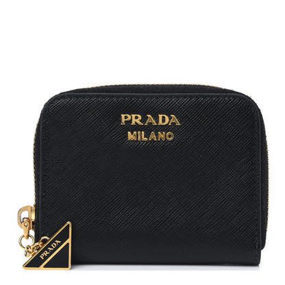 Prada Saffiano Metal Zip Coin Purse Black 1 of 4