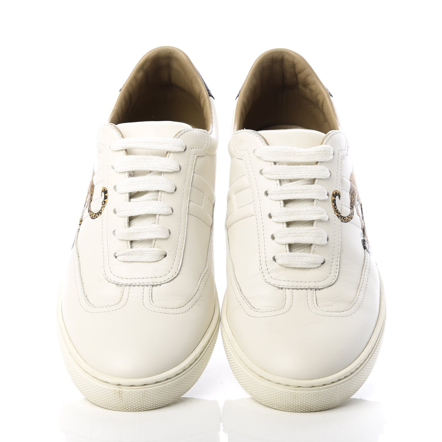 Hermes Calfskin Jungle Love Womens Quicker Sneakers 37.5 White Multicolor 5 of 10