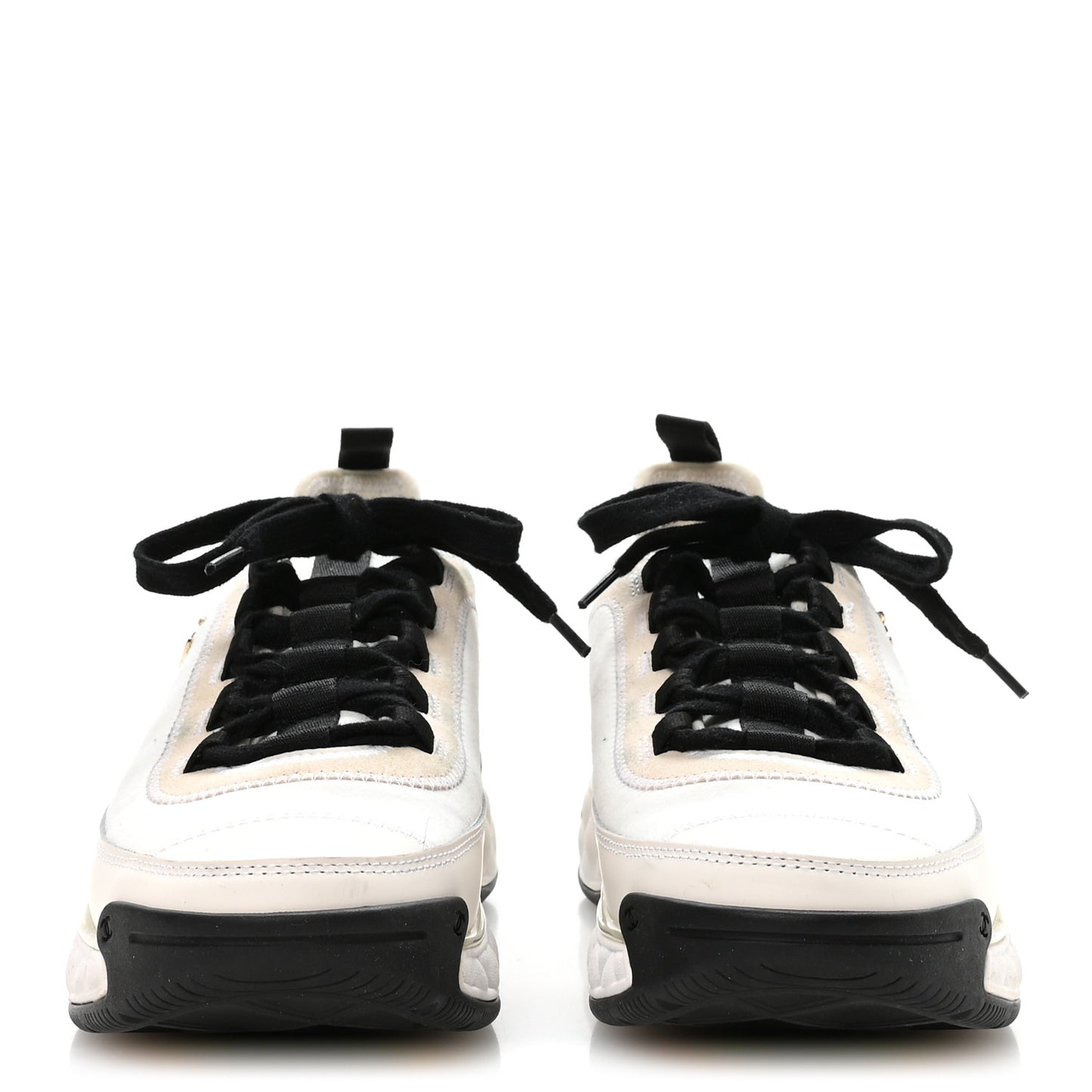 Velvet Calfskin Mixed Fibers CC Sneakers 39 Ivory Black