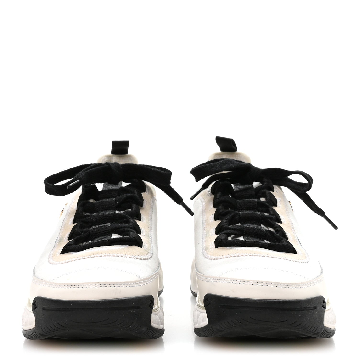 Chanel Velvet Calfskin Mixed Fibers CC Sneakers 39 Ivory Black 3 of 7