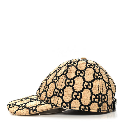 Gucci Raffia GG Monogram Elaphe Embroidered Aisha Baseball Hat M Ivory Black 6 of 9