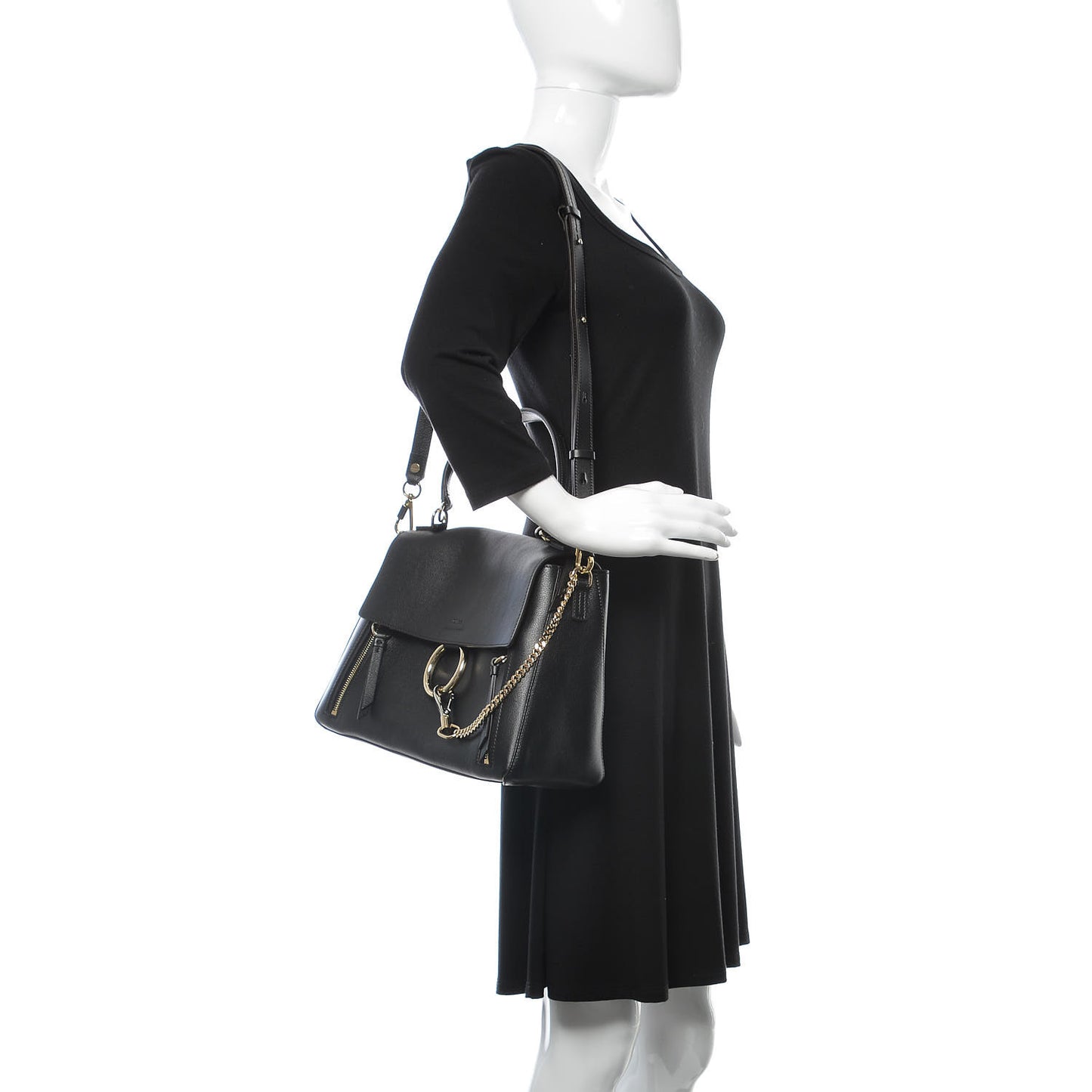 Calfskin Medium Faye Day Shoulder Bag Black