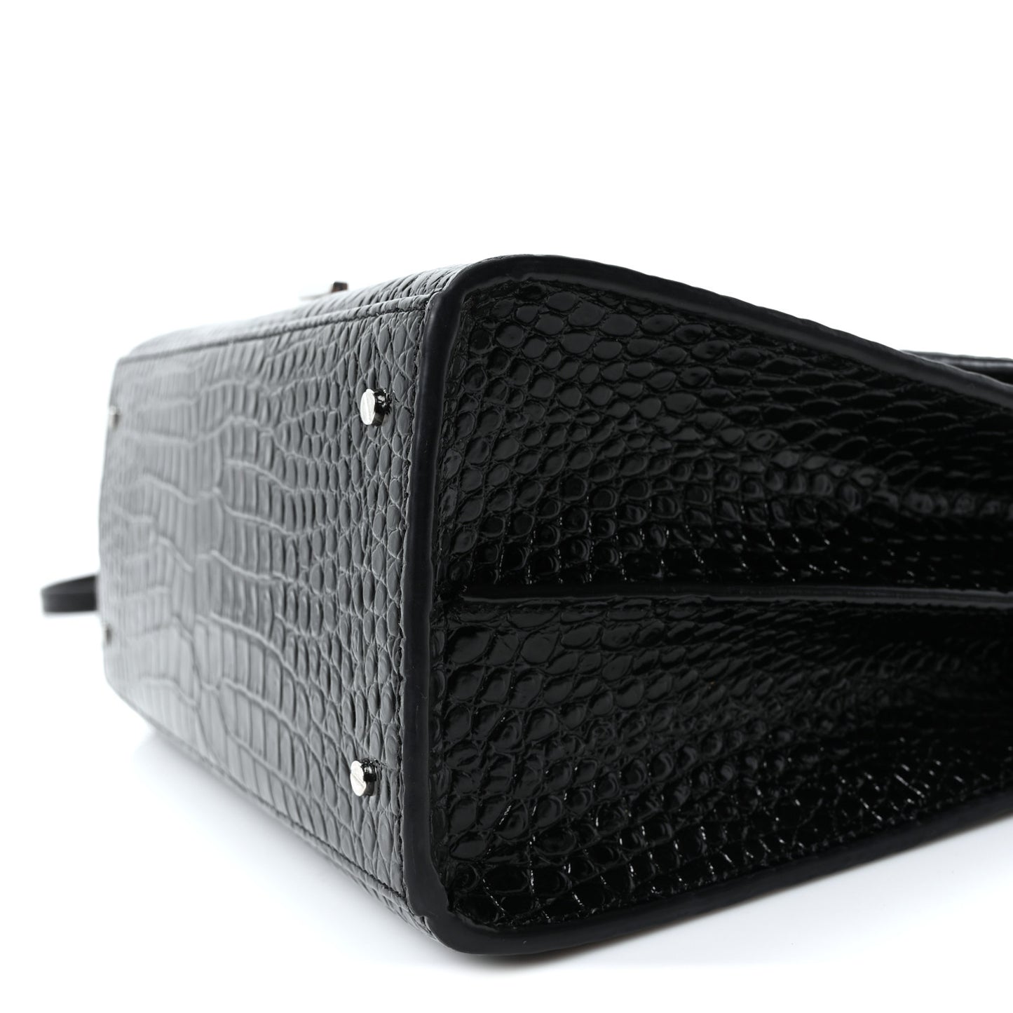 Calfskin Crocodile Embossed Medium Classic Monogram Cassandra Top Handle Black Rouge Legion