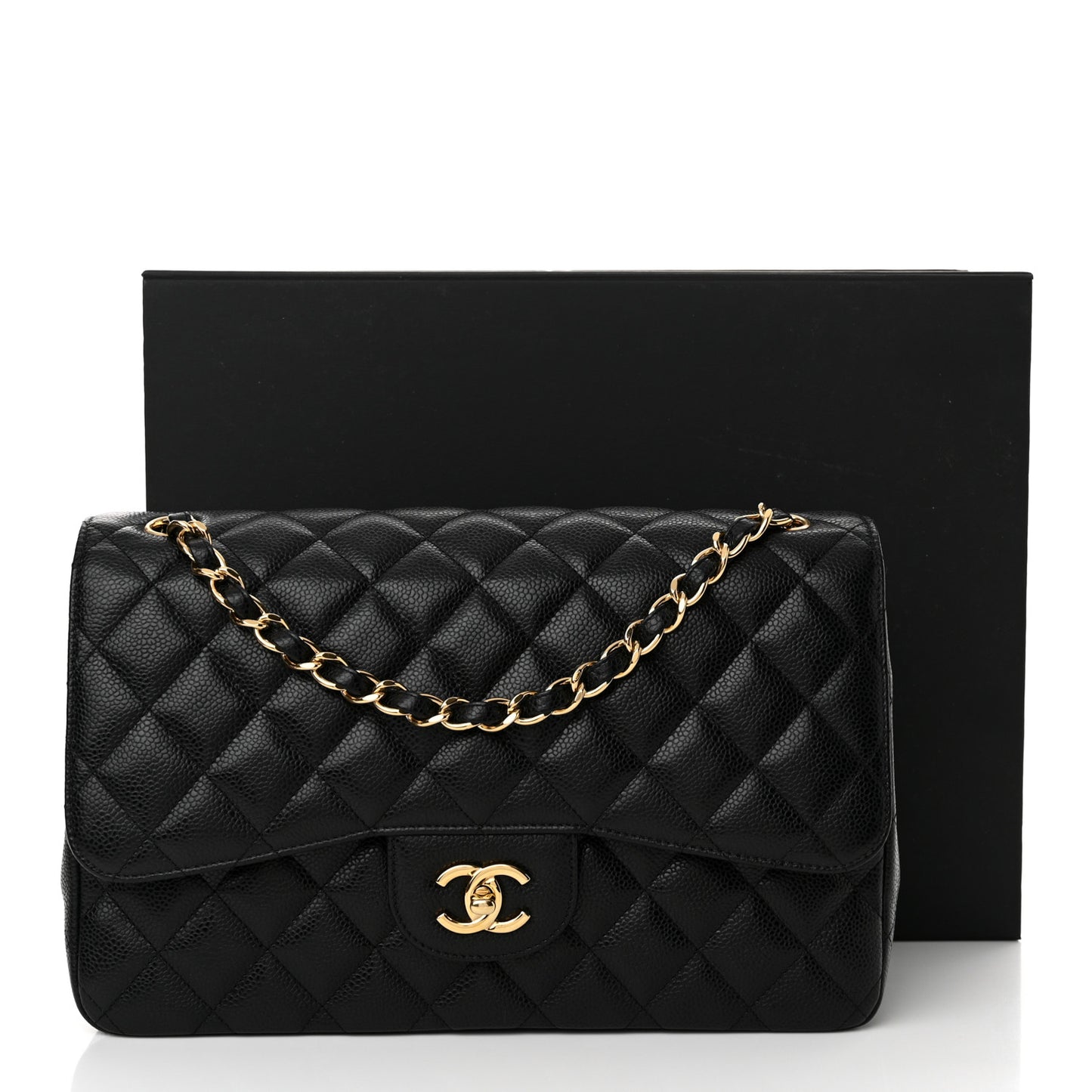 Caviar Quilted Jumbo Double Flap Black