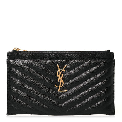 Saint Laurent Grain De Poudre Chevron Monogram Bill Pouch Black 1 of 14