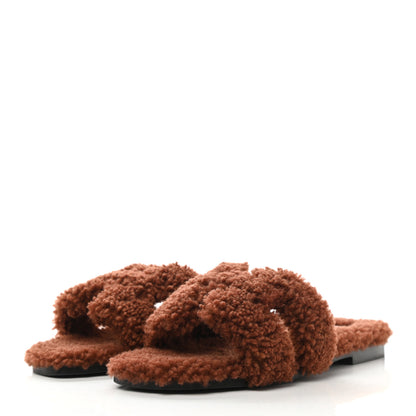 Hermes Woolskin Oran Sandals 37 Cognac 3 of 8