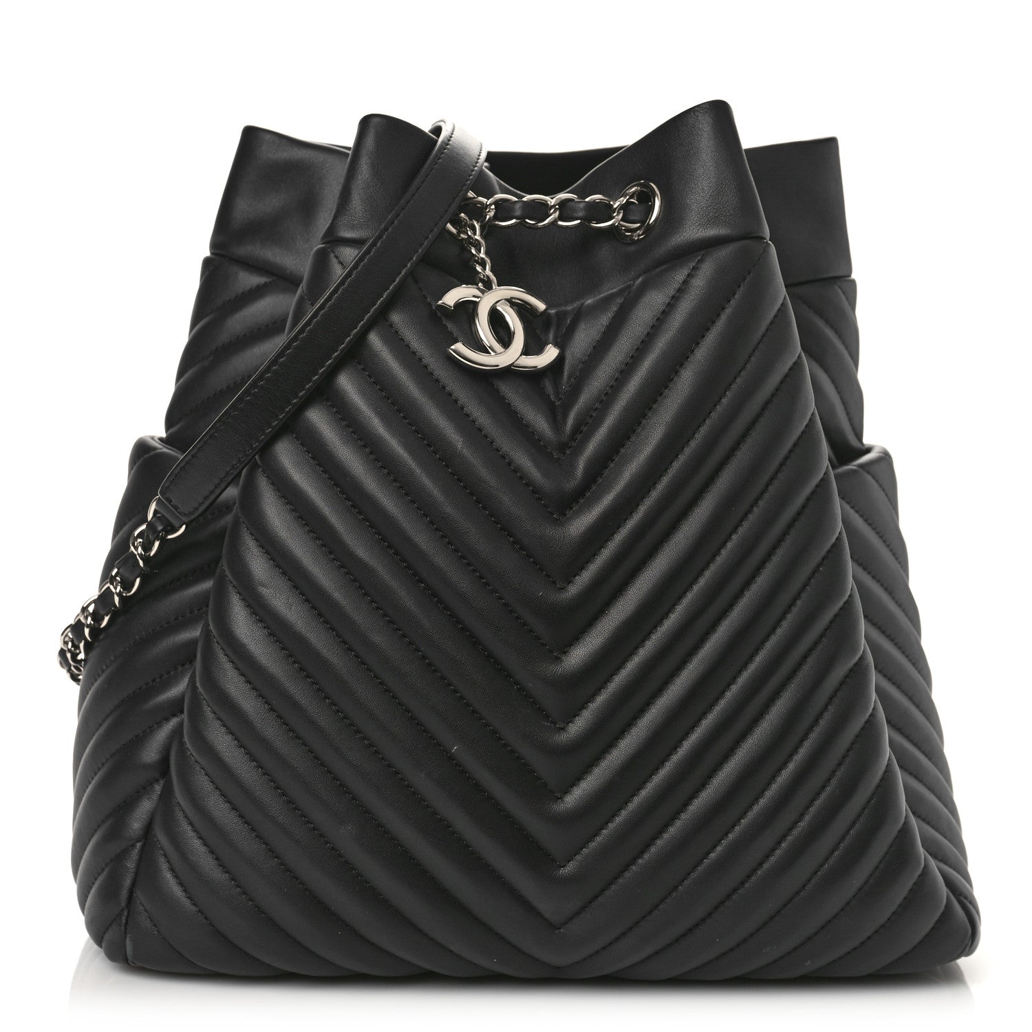 Chanel Lambskin Chevron Large Urban Spirit Drawstring Bag Black 1 of 11