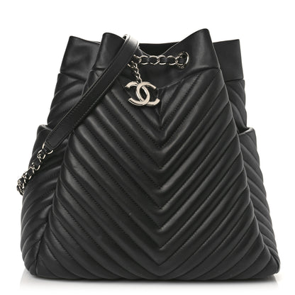 Chanel Lambskin Chevron Large Urban Spirit Drawstring Bag Black 1 of 11