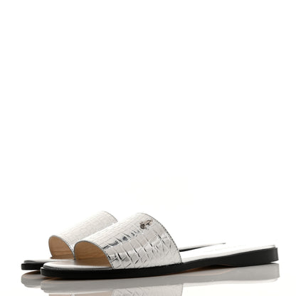 Jimmy Choo Metallic Crocodile Embossed Minea Flat Sandals 37 Silver 3 of 11