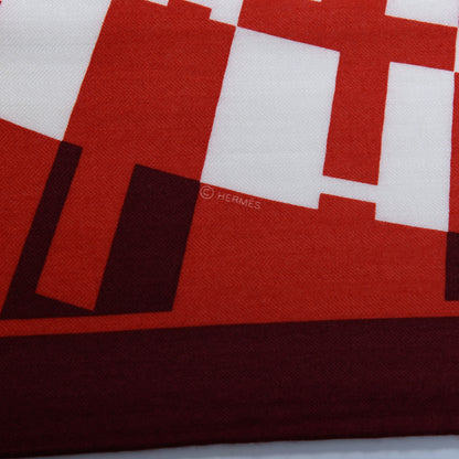 Hermes Cashmere Silk Op'H Shawl 140 Rouge Bordeaux Black 4 of 5