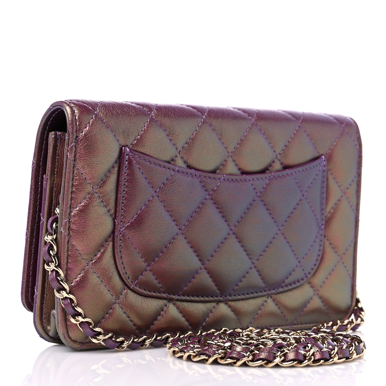 Chanel Iridescent Lambskin Quilted Wallet On Chain WOC Purple 2 of 10