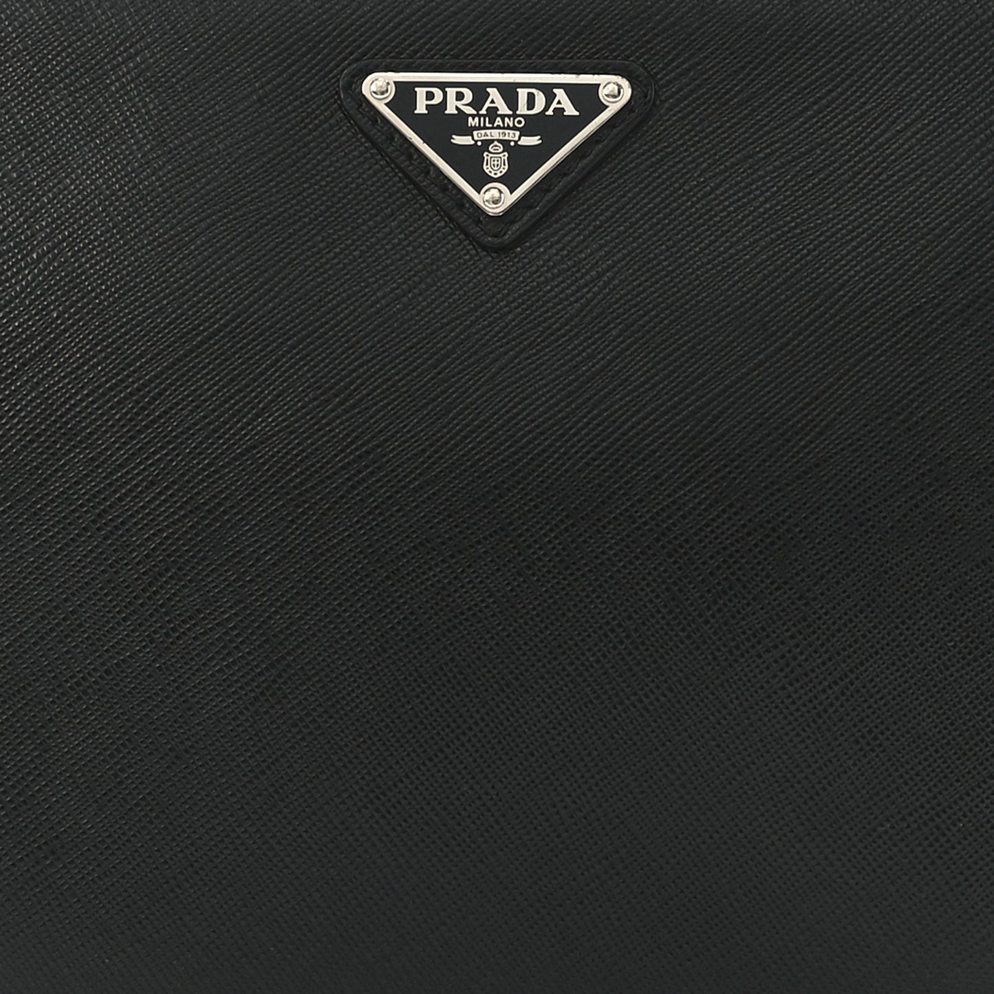 Saffiano Travel Metal Triangle Logo Slip Handle Wristlet Pouch Black