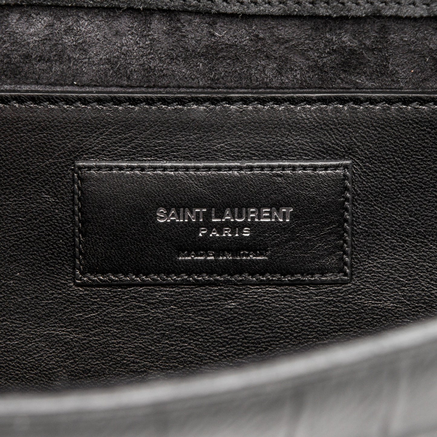 Calfskin Crocodile Embossed Classic Monogram Tassel Clutch Black