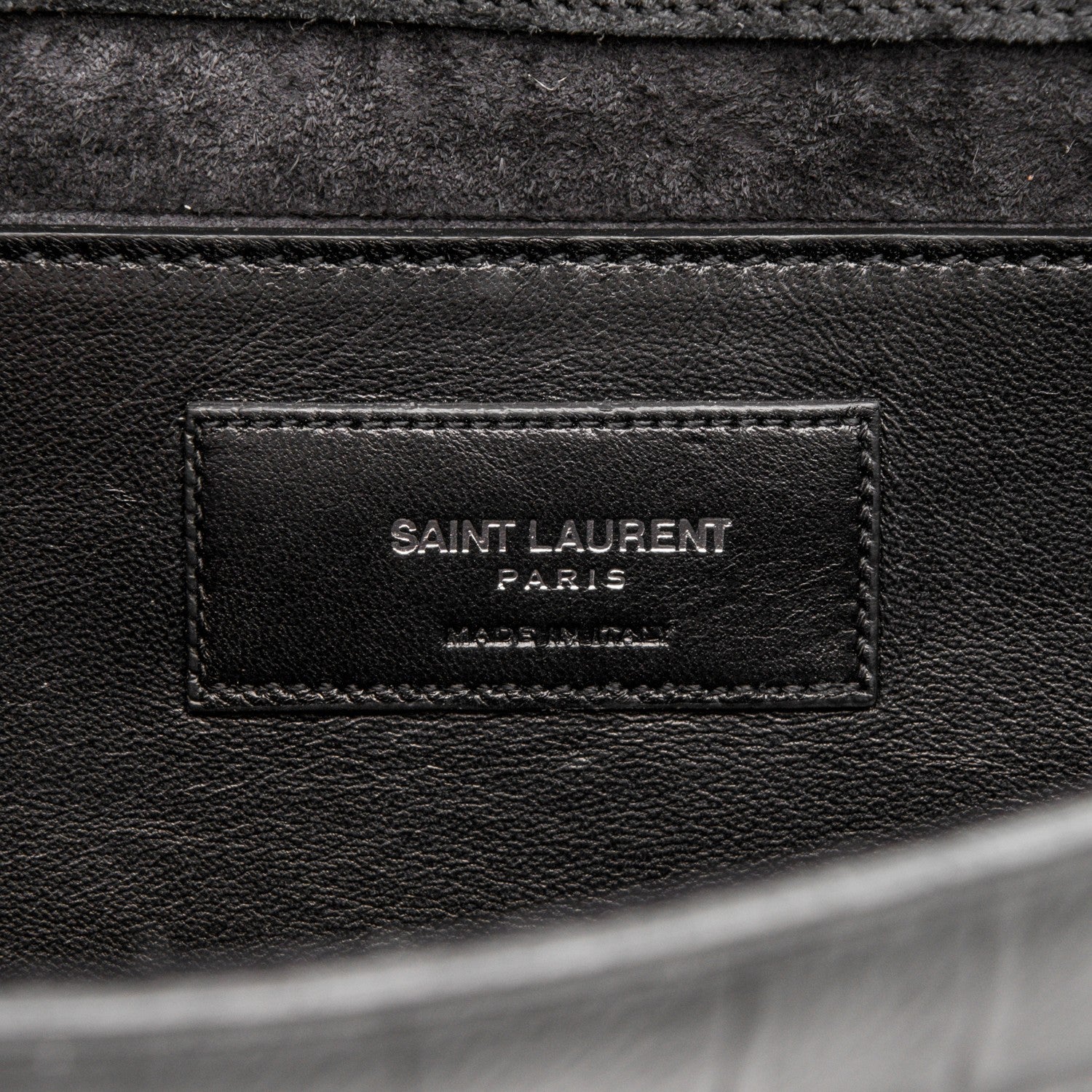 Saint Laurent Calfskin Crocodile Embossed Classic Monogram Tassel Clutch Black 6 of 6