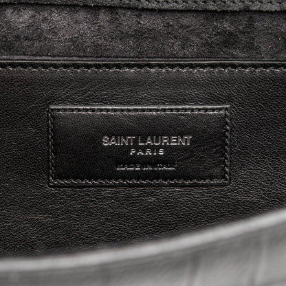 Saint Laurent Calfskin Crocodile Embossed Classic Monogram Tassel Clutch Black 6 of 6