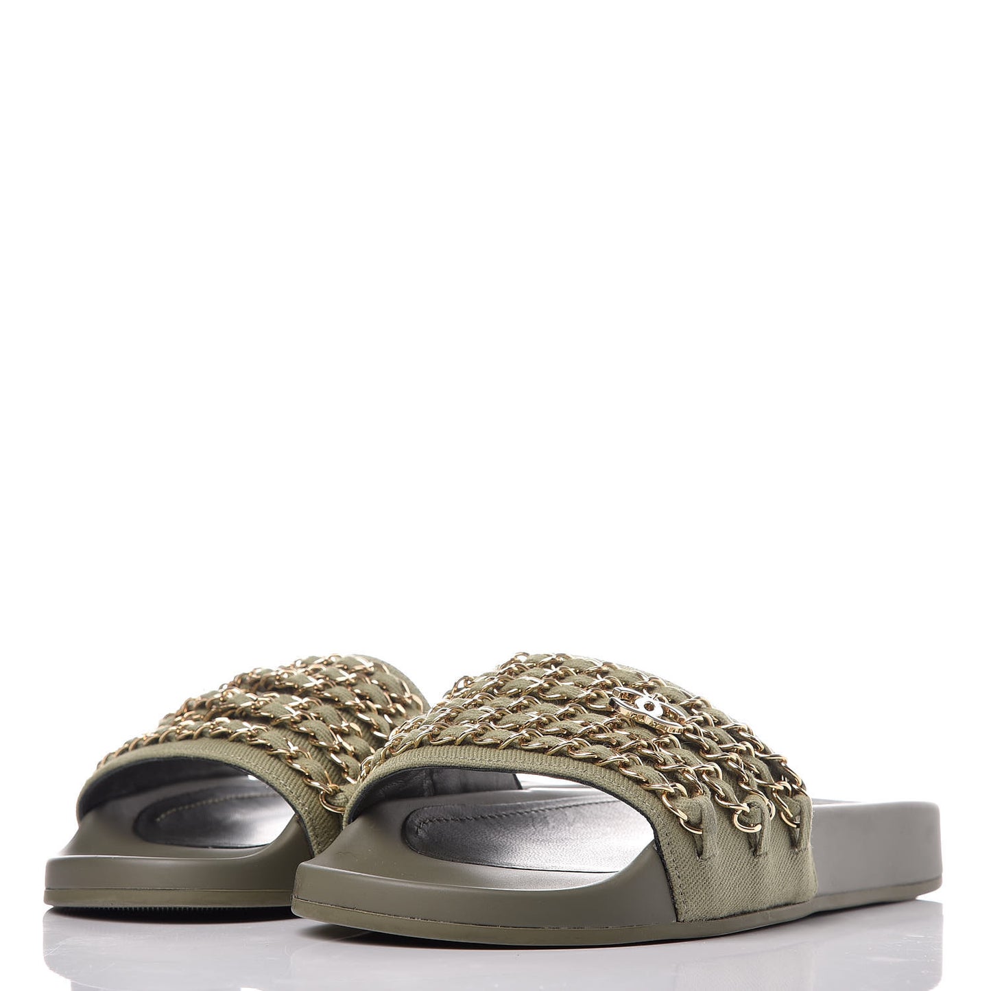Canvas Chain Flat Sandals 36 Khaki