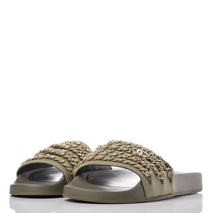 Chanel Canvas Chain Flat Sandals 36 Khaki 3 of 10