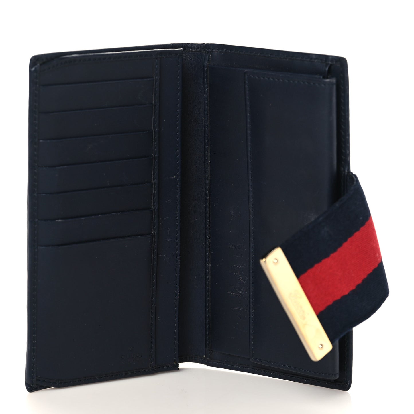Monogram Calfskin Ladies Web Long Wallet Beige Blue