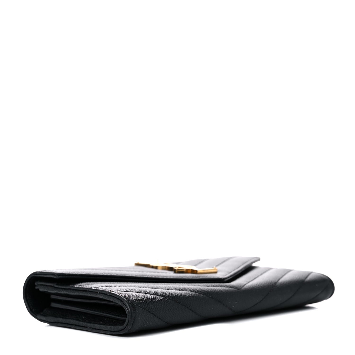 Saint Laurent Grain De Poudre Matelasse Chevron Monogram Flap Wallet Black 4 of 14