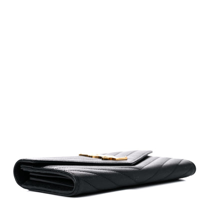 Saint Laurent Grain De Poudre Matelasse Chevron Monogram Flap Wallet Black 4 of 14