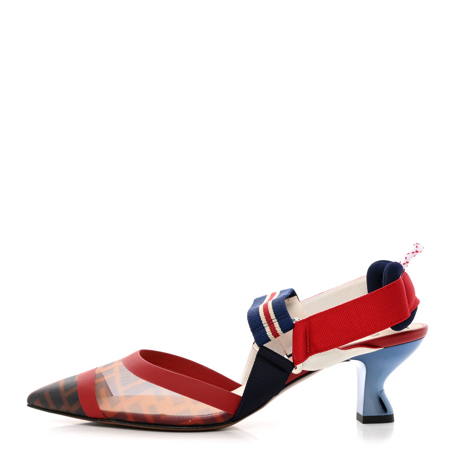 Fendi Technical Mesh FF Colibri 55mm Slingback Pumps 40 Tobacco Moro Zaffiro Ciliegia Rosso 1 of 7
