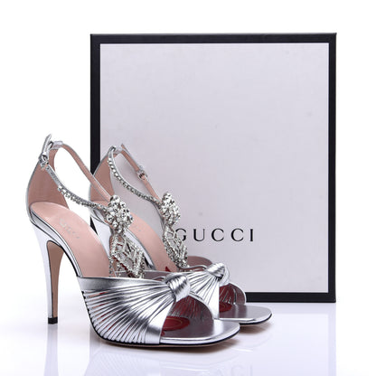 Gucci Nappa Crystal Crawford Strap High Heel Sandals 38 Silver 15 of 15