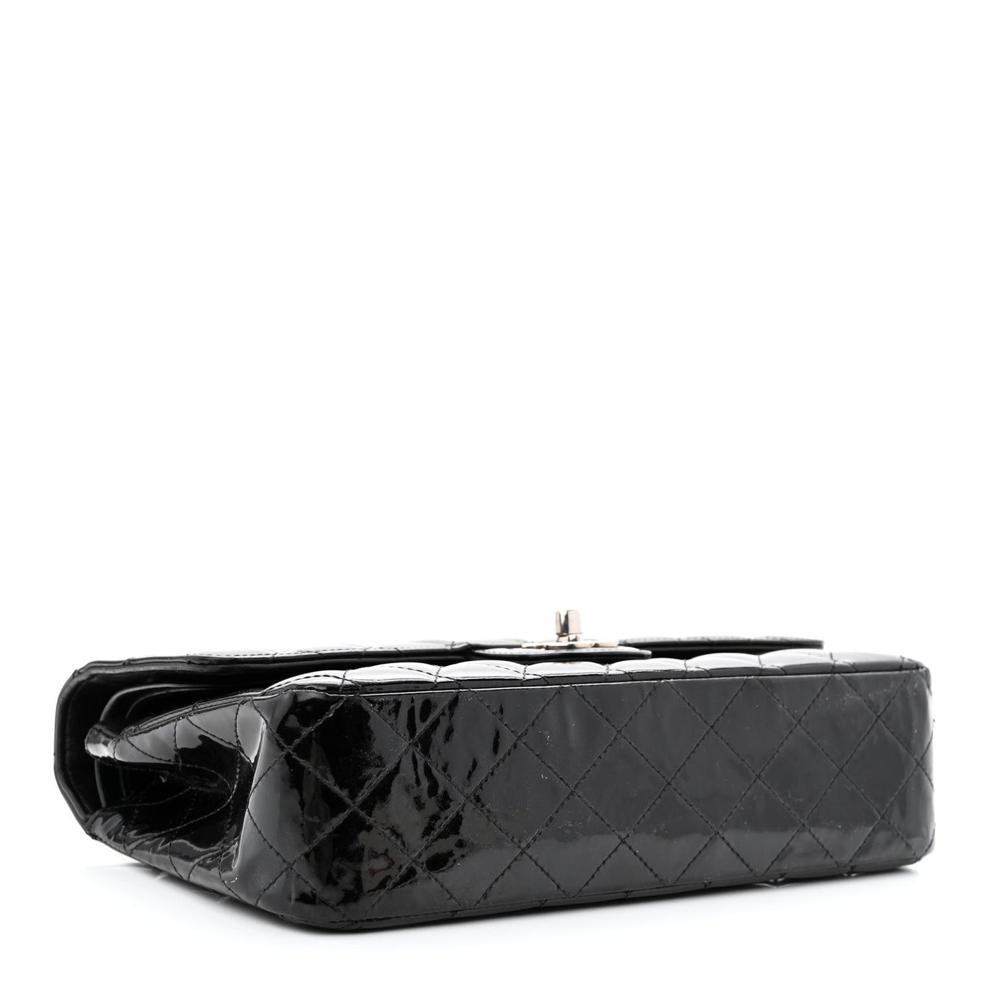 Patent Quilted Medium Double Flap Black