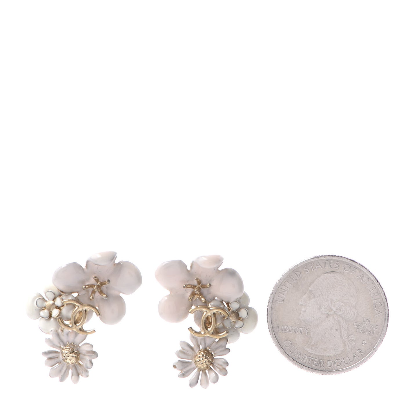 Resin CC Flower Earrings Gold White