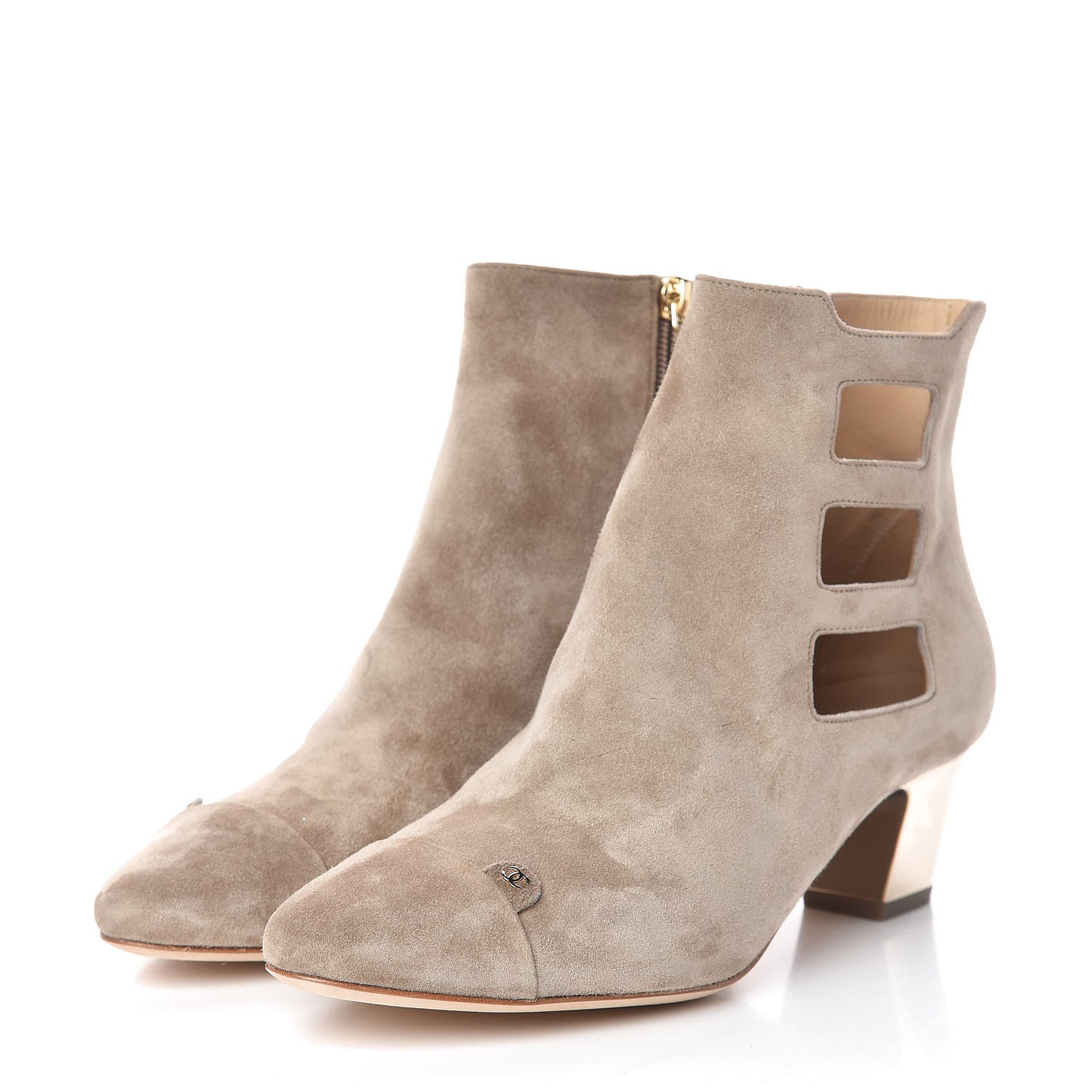 Suede Calfskin CC Cutout Short Boots 38.5 Beige