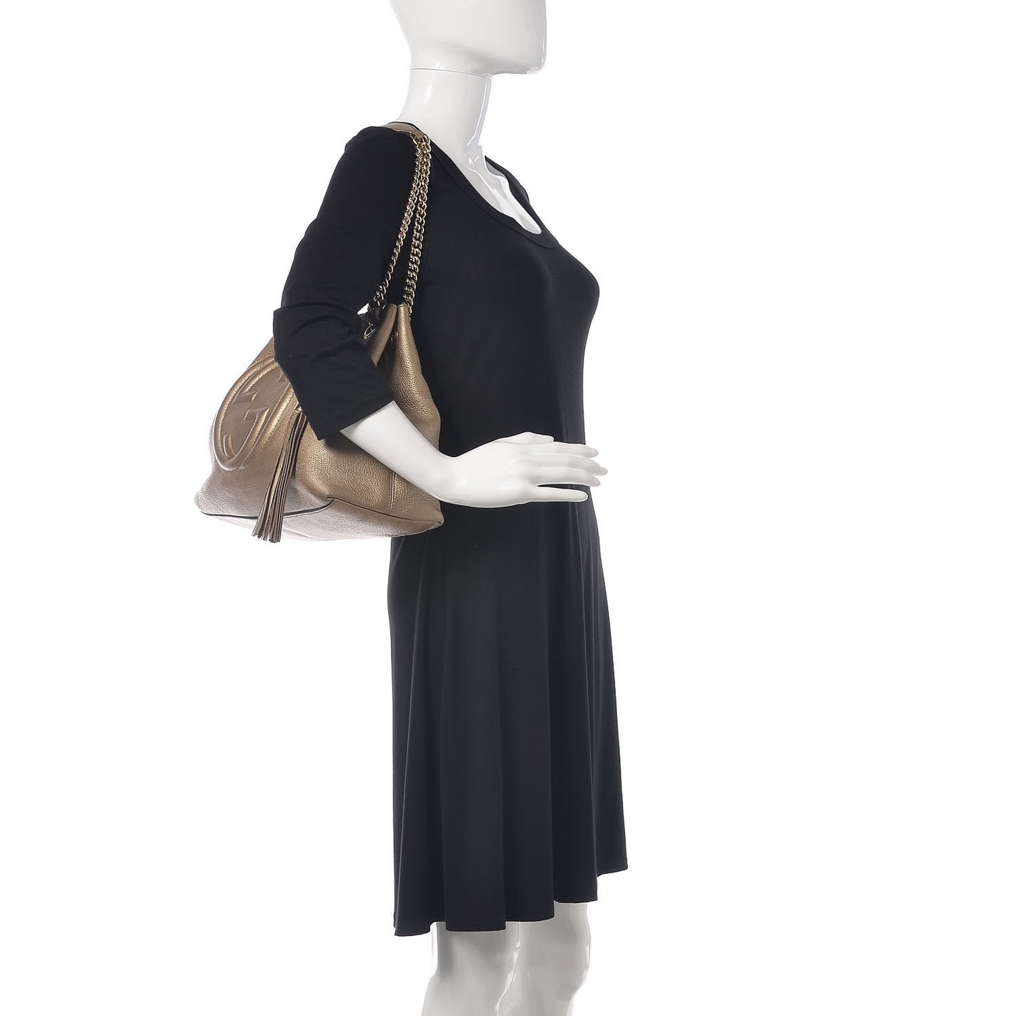 Metallic Pebbled Calfskin Medium Soho Chain Shoulder Bag Golden Beige