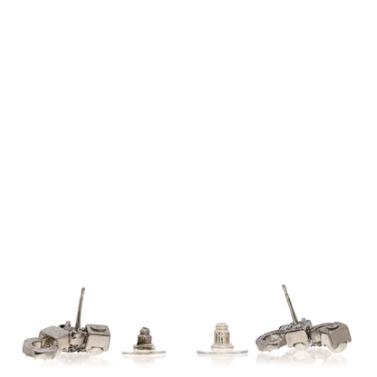 Chanel Metal Crystal Pearl Coco CC Earrings Silver 3 of 5