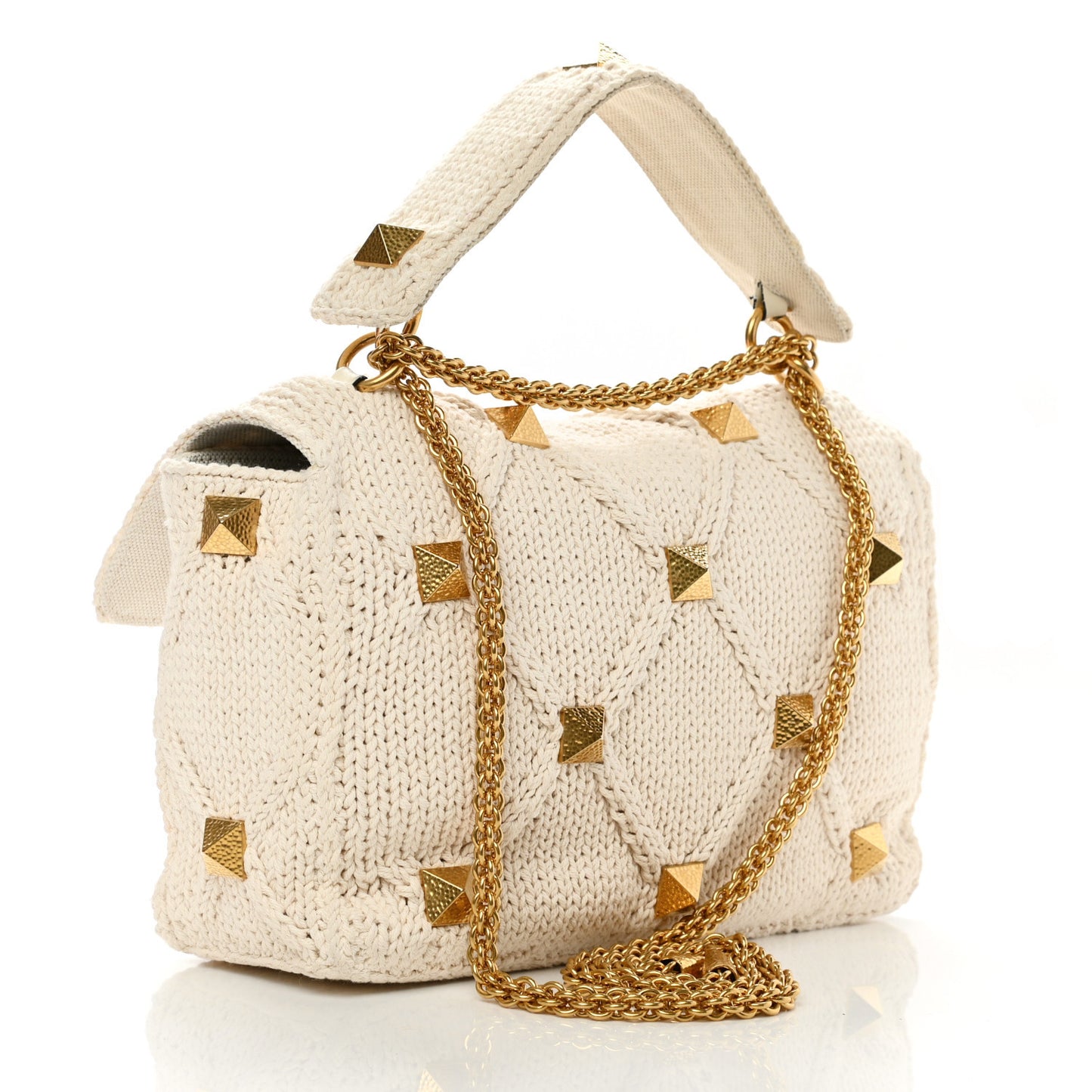 Knit Large Roman Stud Shoulder Bag Ecru