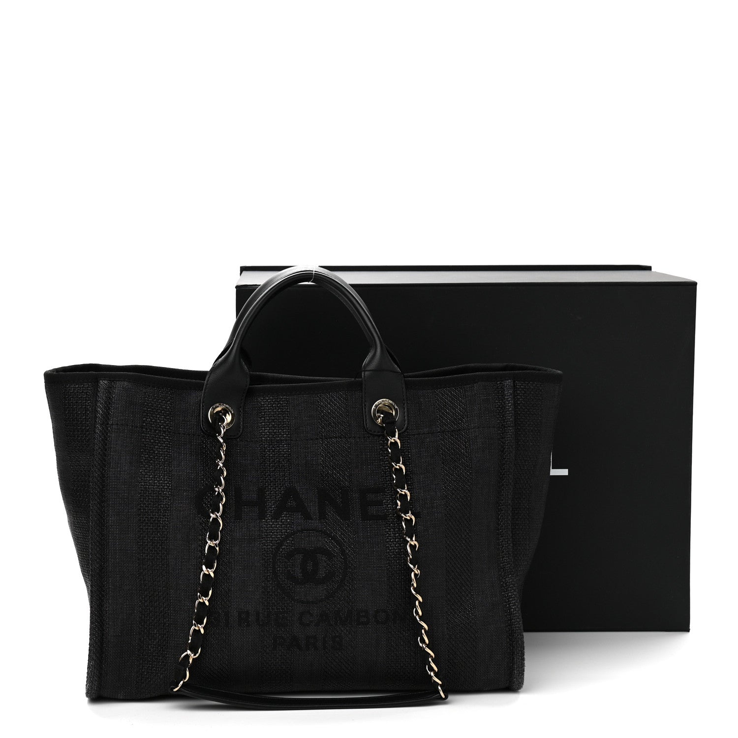 Chanel Mixed Fibers Calfskin Striped Medium Deauville Tote Black 12 of 12